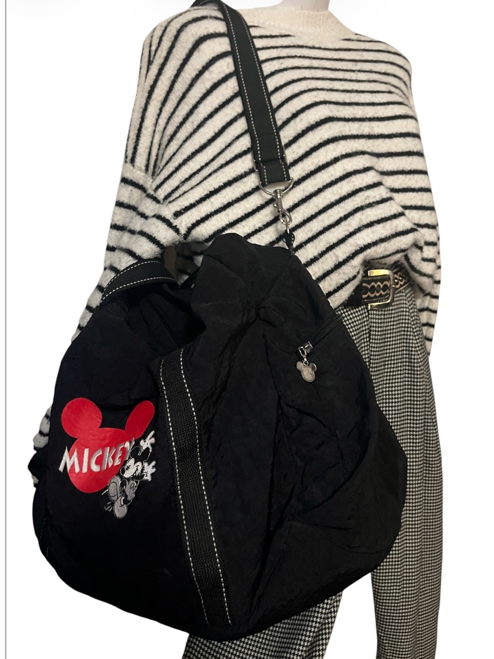 Vintage 90s Disney Unlimited Embroidered Mickey Mouse Black Nylon Duffel Bag